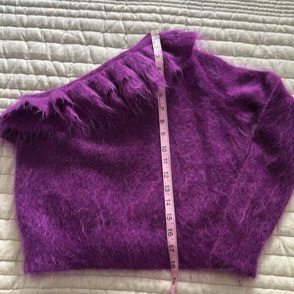 ZARA Purple One shoulder Long Sleeve Ruffled asymmetrical Knit Sweater Size S - Picture 5 of 9